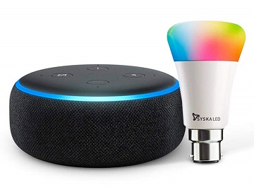 Echo Dot (3rd Gen Black) Bundle with Syska 9W smart color bulb