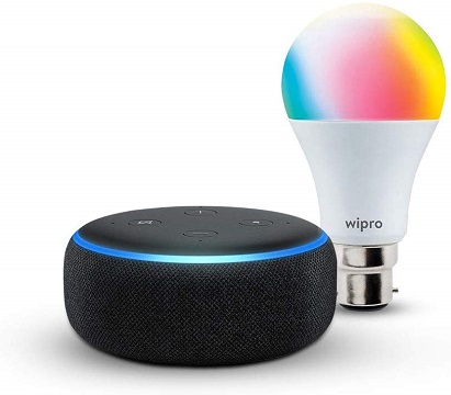 Echo Dot (Black) + Wipro 9W smart bulb