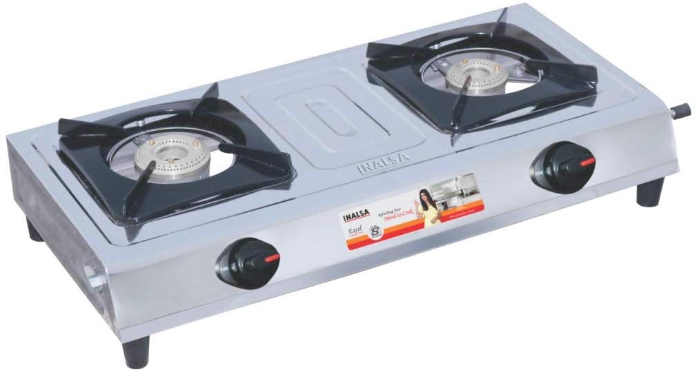 Inalsa Excel Stainless Steel 2 Burner Gas Stove (Silver/Black)