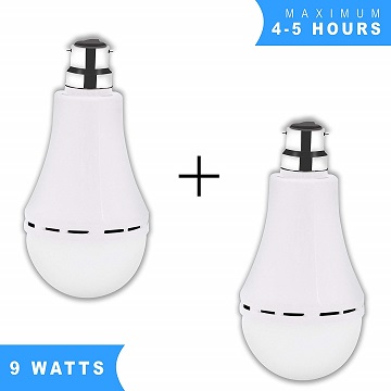 Gesto 9W Rechargeable Base LED B-22 Emergency Bulb – Pack of 2