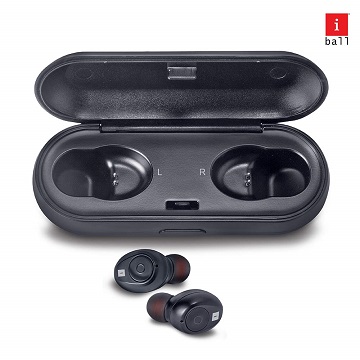 iBall EarWear TW10 in-Ear Wireless Headphones with Charging Case, Black