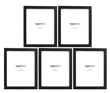 AmazonBasics Photo Frame with Stand, Set of 5 | 8″ x 10″, Black