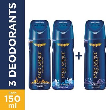 Park Avenue Good Morning, Cool Blue & Storm Deodorant Spray – For Men  (450 ml, Pack of 3)