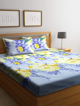 Bombay Dyeing Vista – Polyester 136 TC – Double Bedsheet with 2 Pillow Covers – Blue