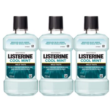 Listerine Cool Mint Mild Taste Mouthwash 250ml (Pack of 3)