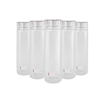 Cello H2O Round Plastic Water Bottle, 750ml, Set of 5, Clear