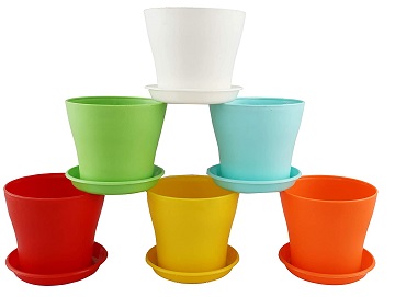Kraft Seeds 6 Pcs 6″ Plastic Pots with Bottom Plate | Colorful Set