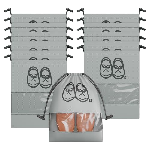 Kuber Industries Shoe Cover/String Bag Organizer|Shoe Print & Non Woven Material|Transparent Window|Size 43 X 30 Cm, Pack Of 12 (Grey)-Ctmtc039483