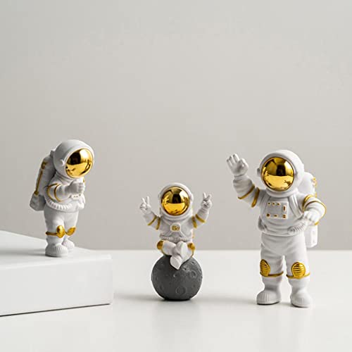 Street27® 3Pcs Astronaut Figurine Home Decor Astronaut Statue Study Office Desk Decor Showpiece Gift Decoration Accessories Outer Space Pvc Sculpture (Golden)