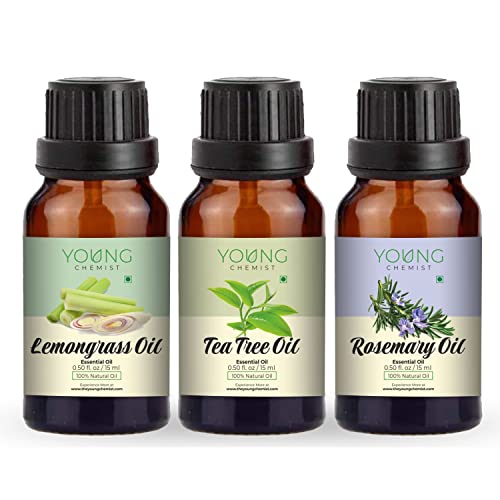 Young Chemist Natural Undiluted Therapeutic Grade Lemongrass, Tea Tree And Rosemary Essential Oil Combo For Skin, Hair And Aromatherapy (15Mlx3)