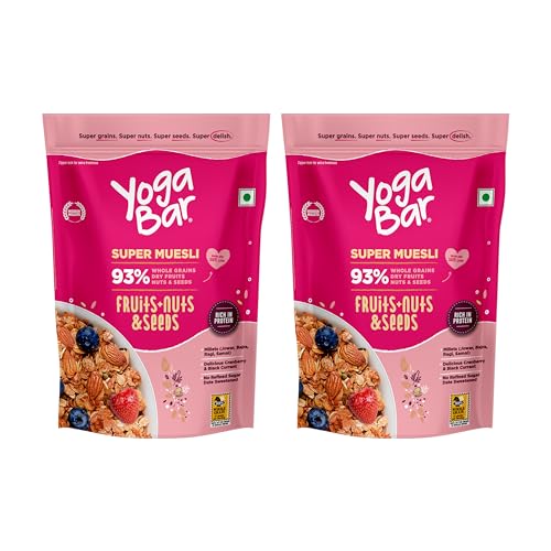 Yogabar Fruit And Nut Muesli 1Kg | Muesli With 93% Whole Grains + Dried Fruits+ Nuts And Seeds | Wholegrains, No Added Preservatives