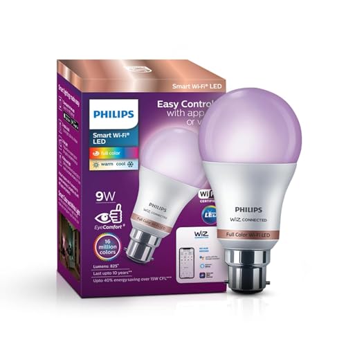 Philips Wiz Wi-Fi Enabled B22 9-Watt Led Smart Bulb, Compatible With Amazon Alexa And Google Assistant(16M Colours +Shades Of White + Dimmable + Tunable),Pack Of 1